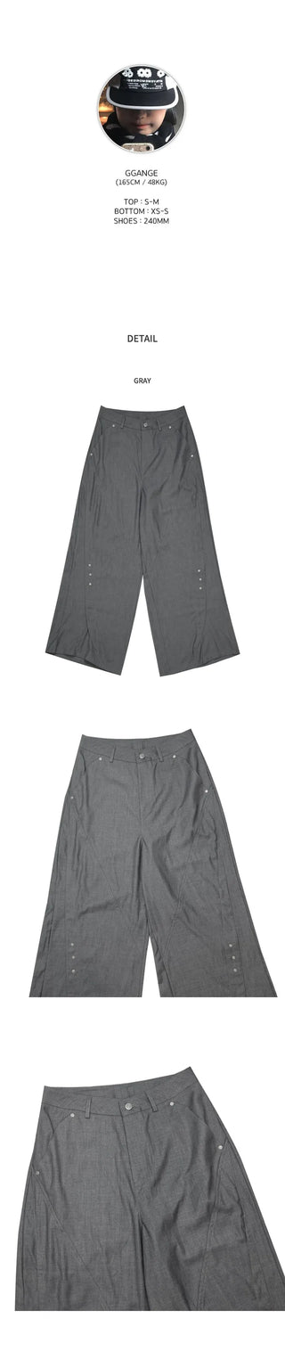 Button-down wide-leg slacks