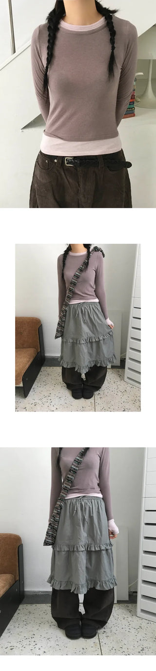 Curved corduroy wide-leg pants