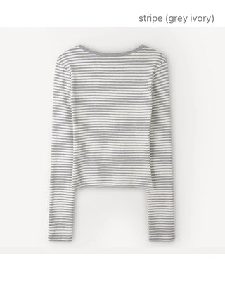 [2 types] Plain & Striped Button Long-Sleeve T-Shirt