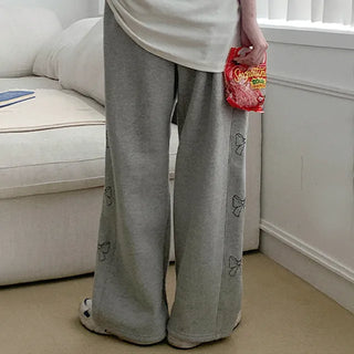 [Fleece-lined] Ribbon lettering elastic waist pants