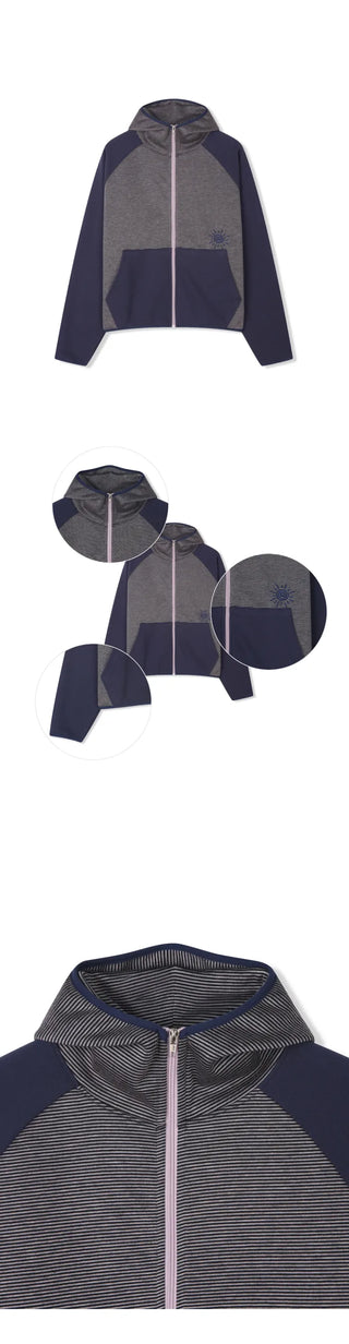 (4 colors) Striped zip-up hoodie