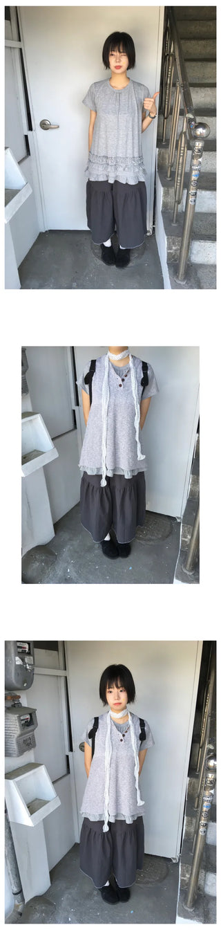 [2 colors] Petal Frill Dot Short-Sleeve Shirt