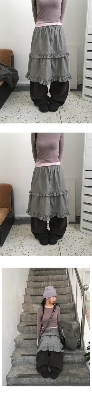 Curved corduroy wide-leg pants