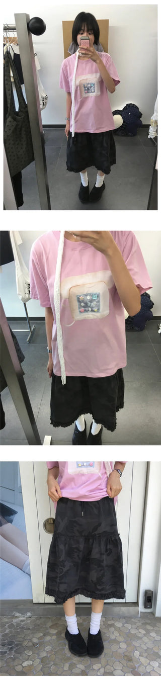 [2 colors] Button-up ribbed short-sleeved T-shirt
