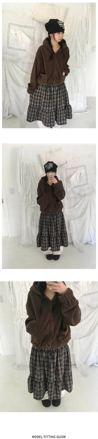 (2 colors) Fleece-lined check skirt