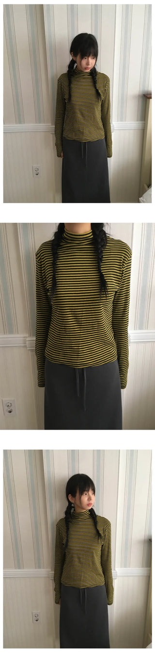 (4 colors) High-neck T-shirt