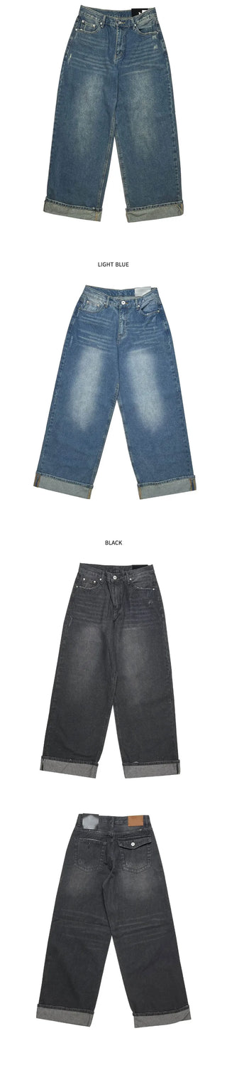 (3 colors) Roll-up denim pants