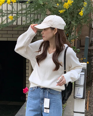 (6 colors) High-quality cotton V-neck knit