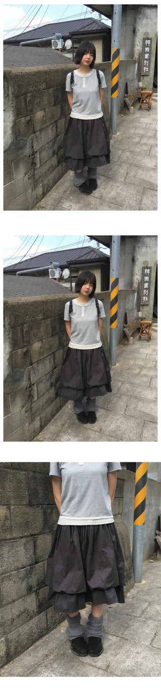(2 colors) Striped Layered Short-Sleeve T-Shirt