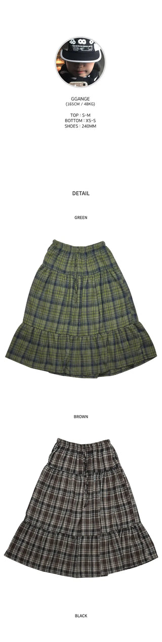 (2 colors) Fleece-lined check skirt
