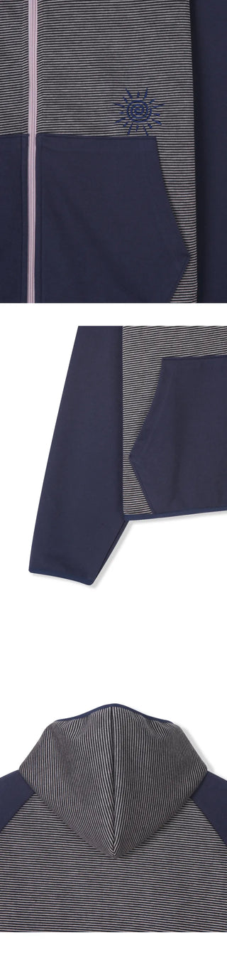 (4 colors) Striped zip-up hoodie