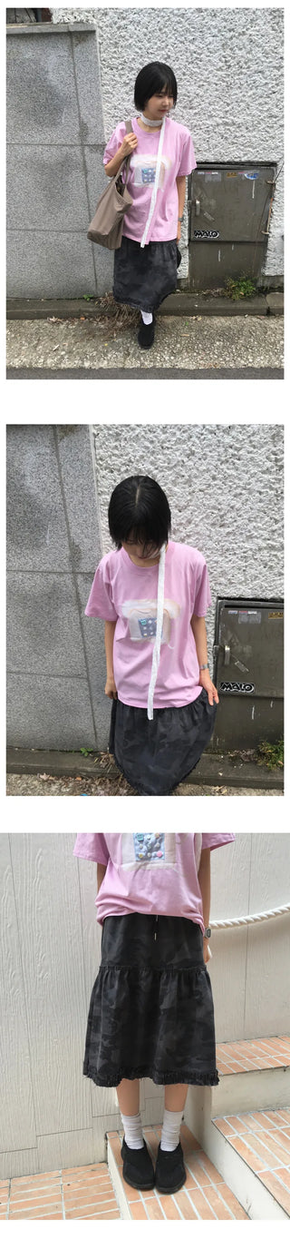 [2 colors] Button-up ribbed short-sleeved T-shirt
