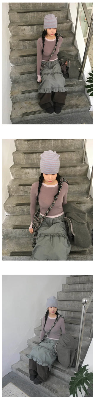 Curved corduroy wide-leg pants