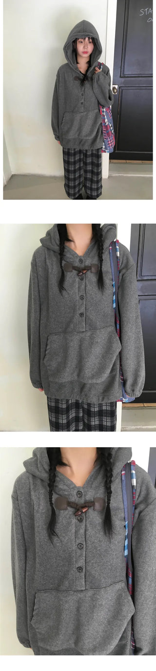 (2 colors) Fleece-lined check pattern mid-length pants