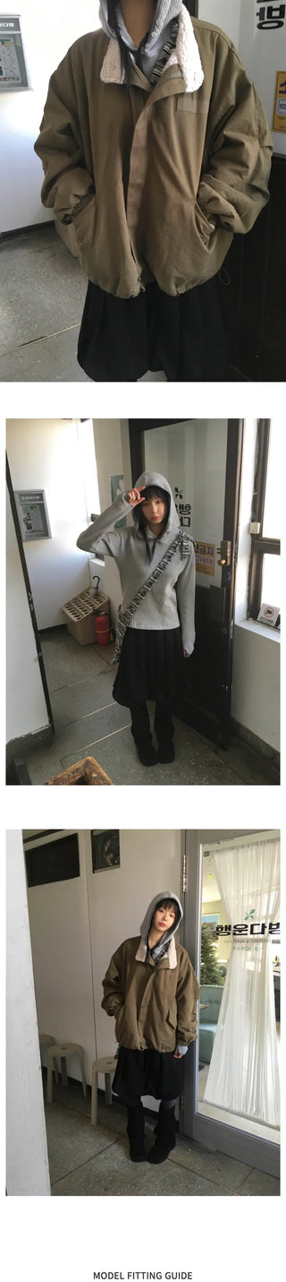 (4 colors) Waffle knit hooded jacket with neck warmer