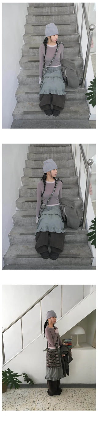 Curved corduroy wide-leg pants