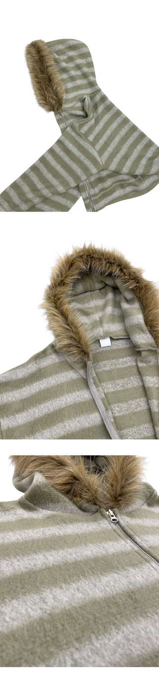 (3 colors) Striped Fur Hoodie