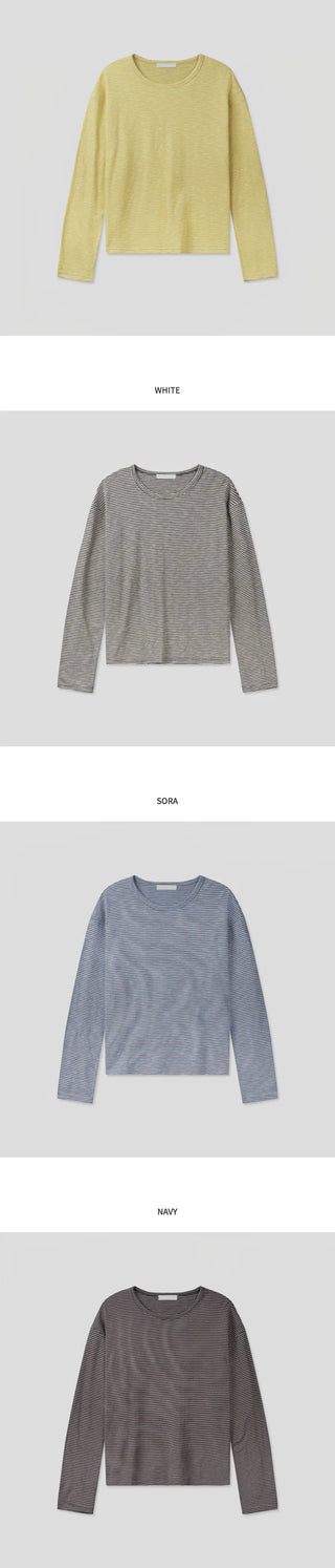 (4 colors) Cropped striped T-shirt