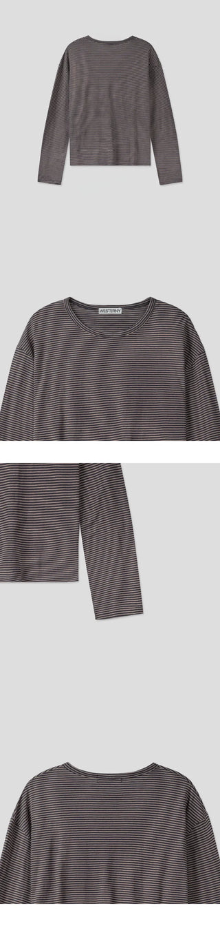 (4 colors) Cropped striped T-shirt