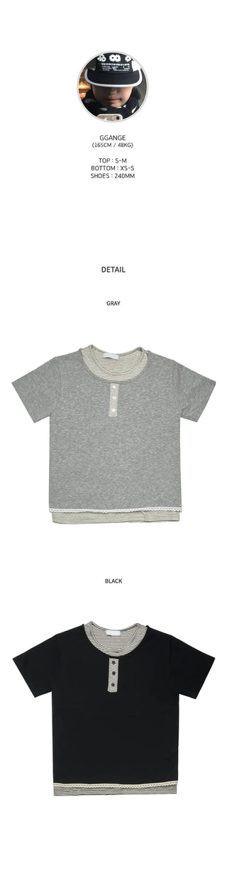 (2 colors) Striped Layered Short-Sleeve T-Shirt