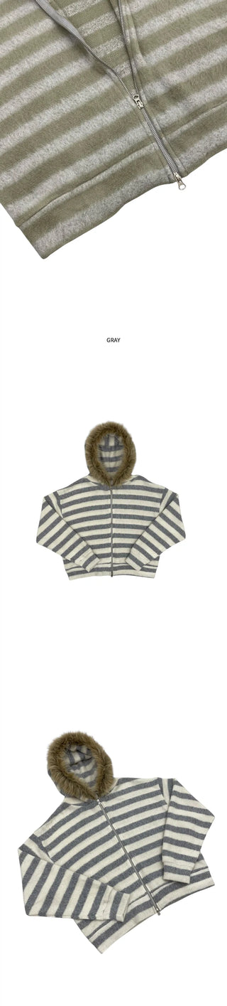 (3 colors) Striped Fur Hoodie