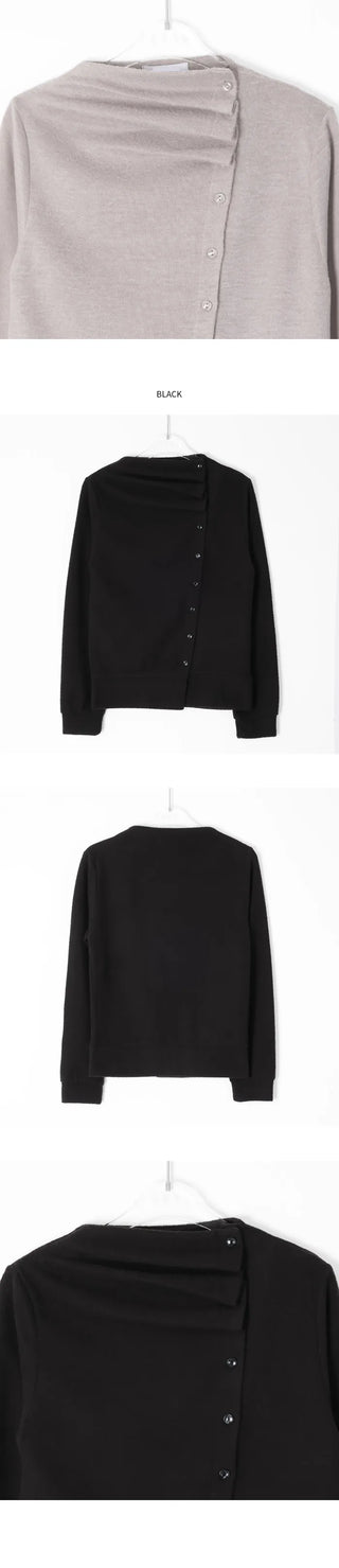 (3 colors) Turtleneck Asymmetrical Cardigan