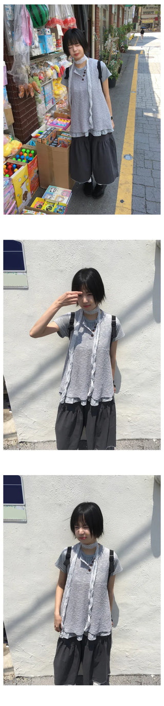 [2 colors] Petal Frill Dot Short-Sleeve Shirt