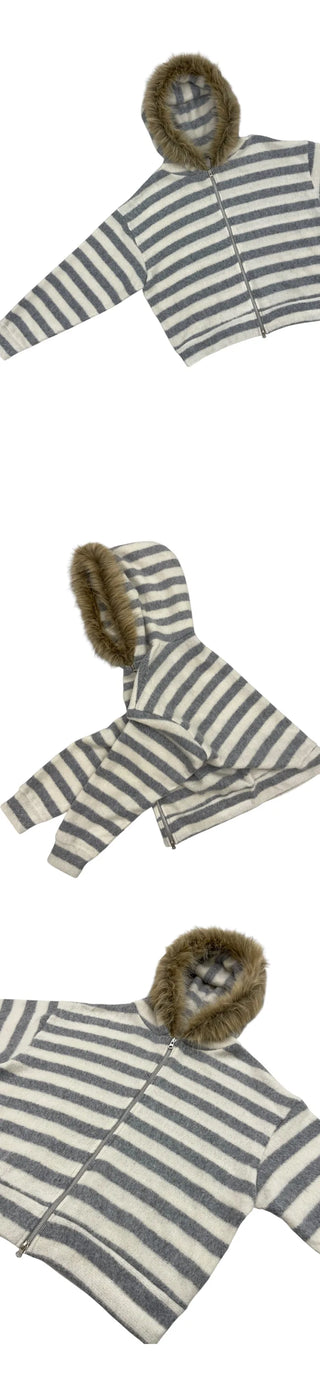 (3 colors) Striped Fur Hoodie