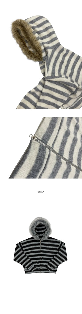 (3 colors) Striped Fur Hoodie