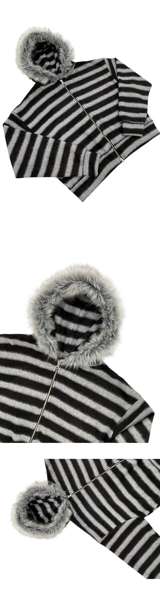 (3 colors) Striped Fur Hoodie