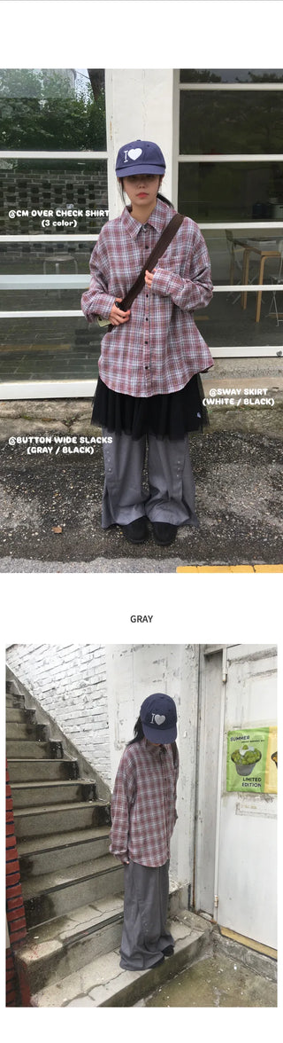 Button-down wide-leg slacks