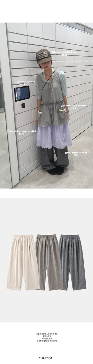 [3 colors] Striped Wide Pants