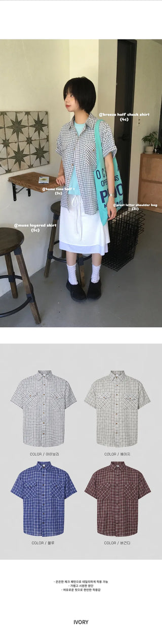 [3 colors] Short-sleeved check shirt