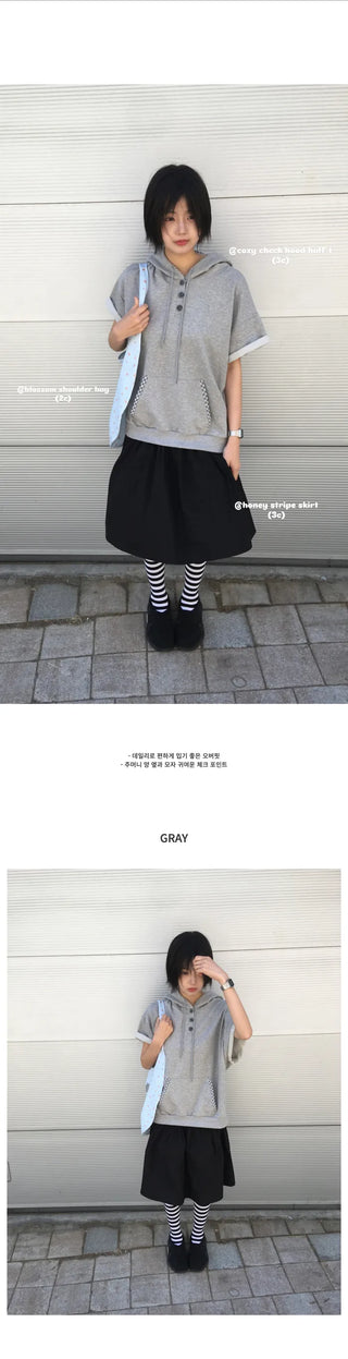 [3 colors] Check Hoodie T-shirt