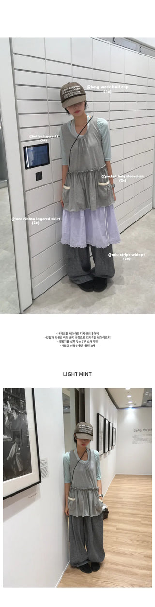 [4 colors] Halter Layered T-shirt
