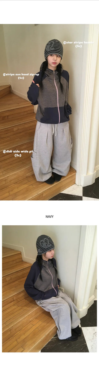 (4 colors) Striped zip-up hoodie