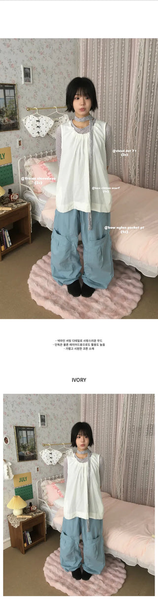 [2 colors] Frill Sleeveless Top