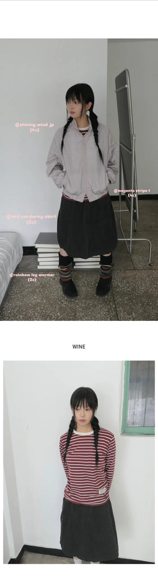 (4 colors) Striped Round T-shirt