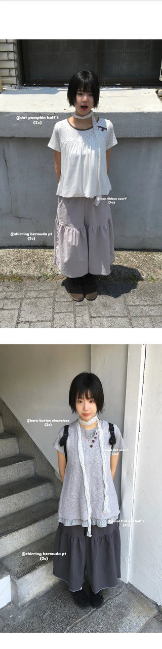 [3 colors] Shirred Bermuda Shorts
