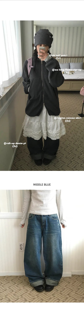 (3 colors) Roll-up denim pants