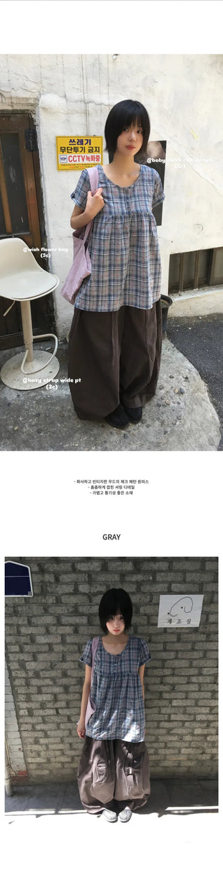 [3 colors] Check Roll-Up Dress