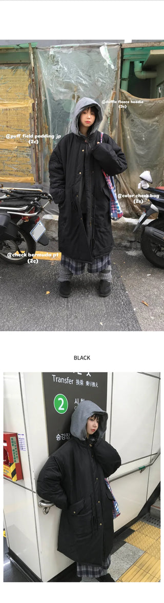 (2 colors) Puff-sleeve down jacket