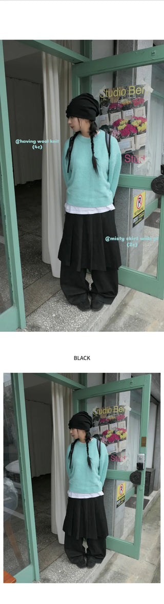 (2 colors) Wide-leg skirt pants