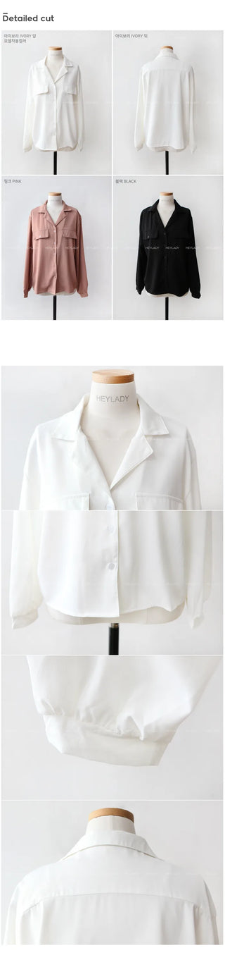 Open-collar pocket blouse