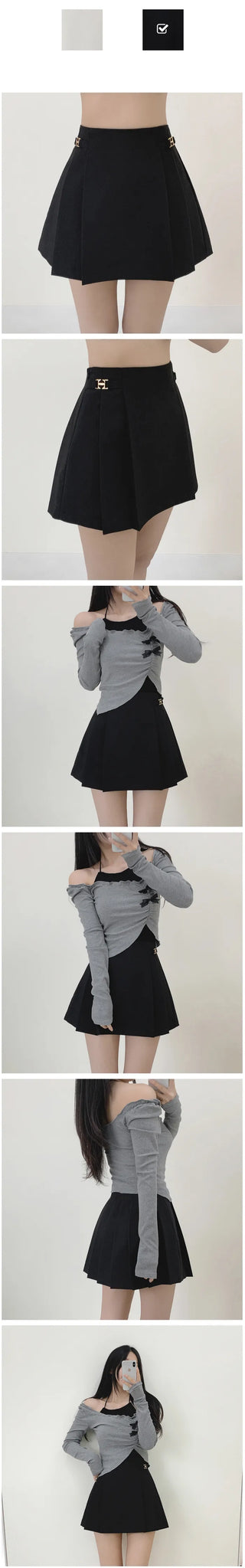 [Lined] High-waisted A-line pleated mini skirt