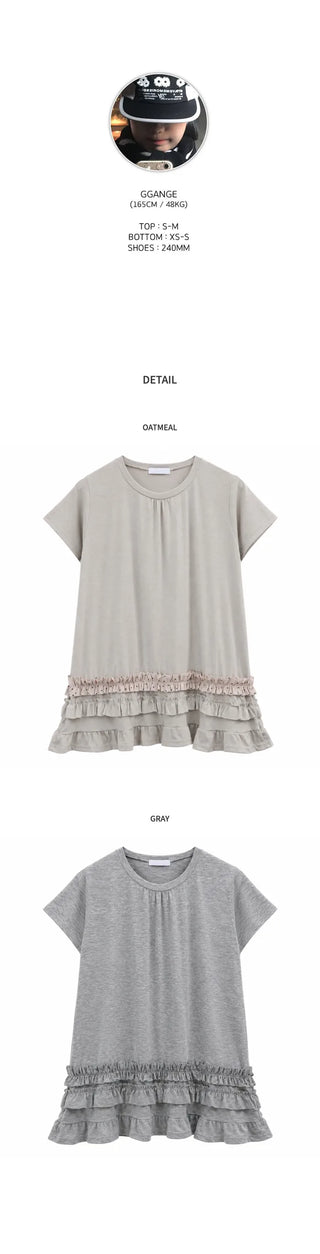 [2 colors] Petal Frill Dot Short-Sleeve Shirt