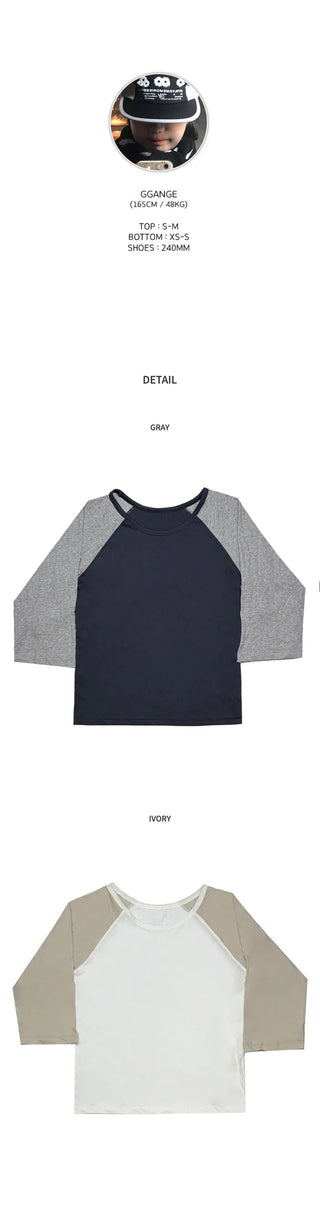 [2 colors] Roll-up raglan T-shirt
