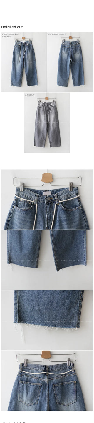 Wide string denim pants