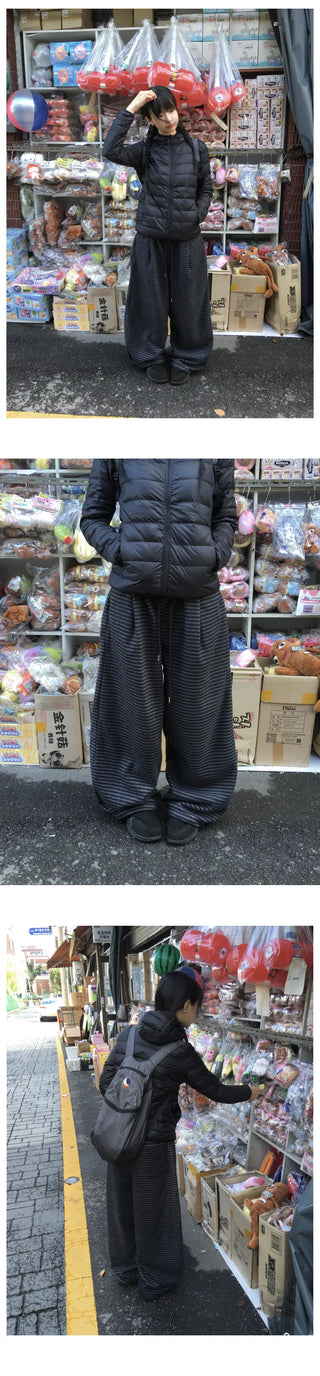 (2 colors) Striped Wide Fleece Pants