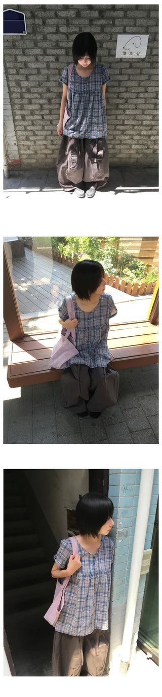 [3 colors] Check Roll-Up Dress